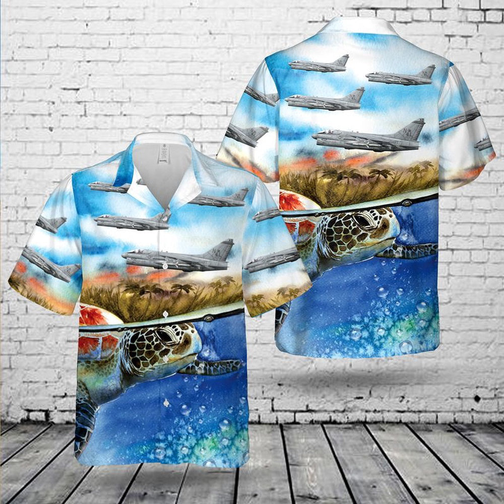 Navy Hawaiian Shirt, Us Navy A7E Corsair Ii Of Va-37 Royal Maces Hawaiian Shirt, Navy Shirts Mens