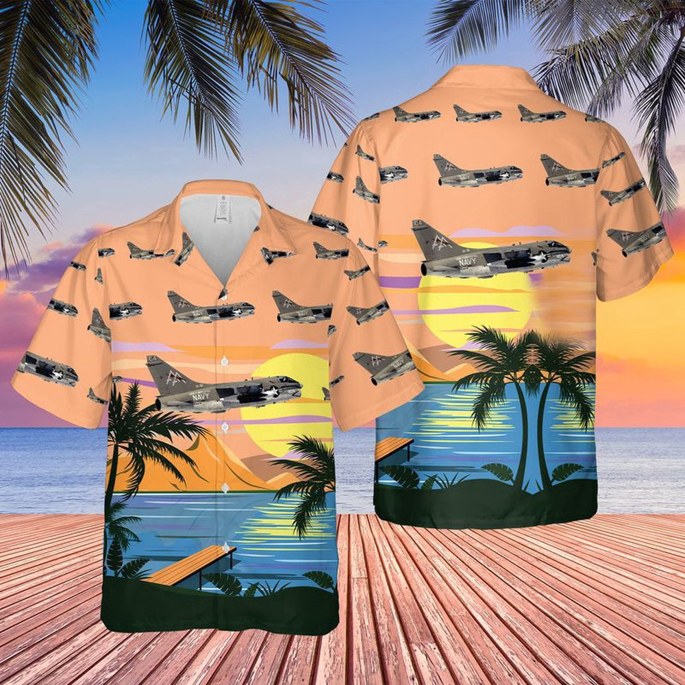 Navy Hawaiian Shirt, Us Navy A7E Corsair Ii Of Va-81 Sunliners Hawaiian Shirt, Navy Shirts Mens