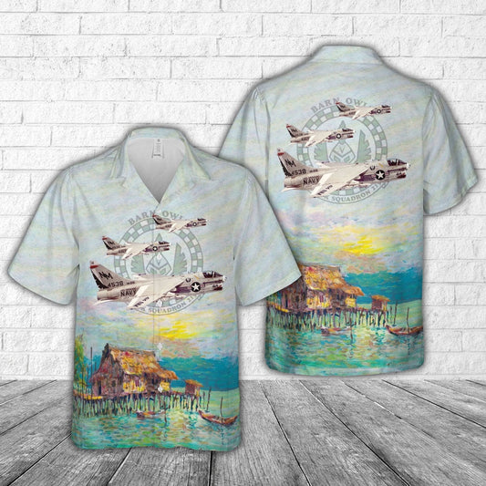 Navy Hawaiian Shirt, Us Navy Attack Squadron 215 Barn Owls A-7B Corsair Iis Hawaiian Shirt, Navy Shirts Mens