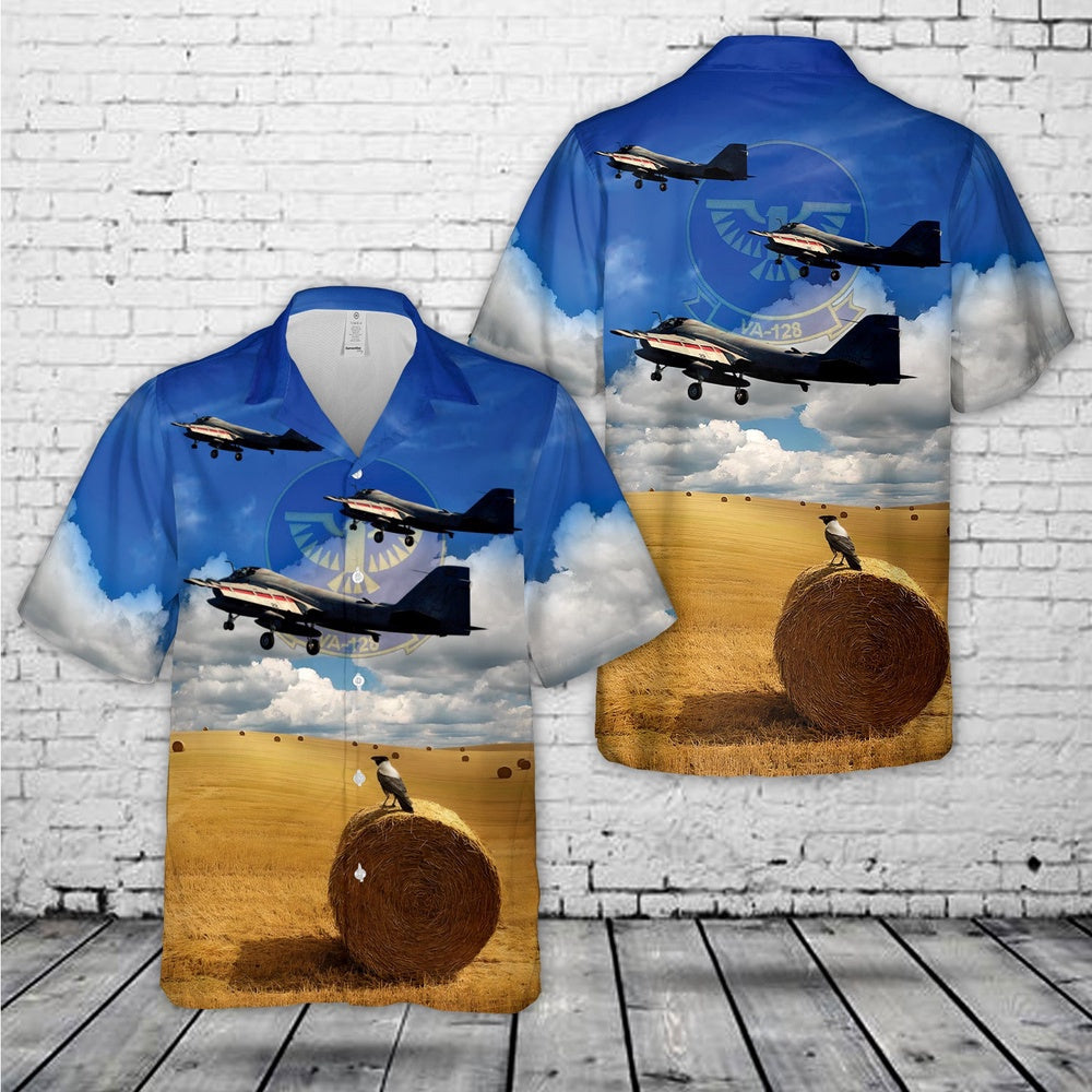 Navy Hawaiian Shirt, Us Navy Attack Squadron Va-128 Golden Intruders Hawaiian Shirt, Navy Shirts Mens