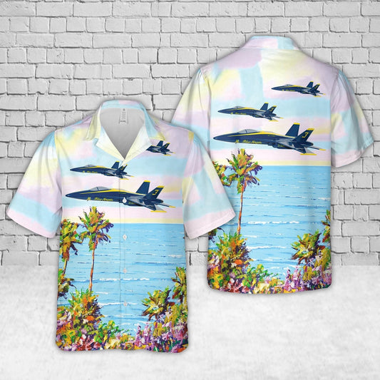 Navy Hawaiian Shirt, Us Navy Blue Angels #3 Fa-18C Hawaiian Shirt, Navy Shirts Mens