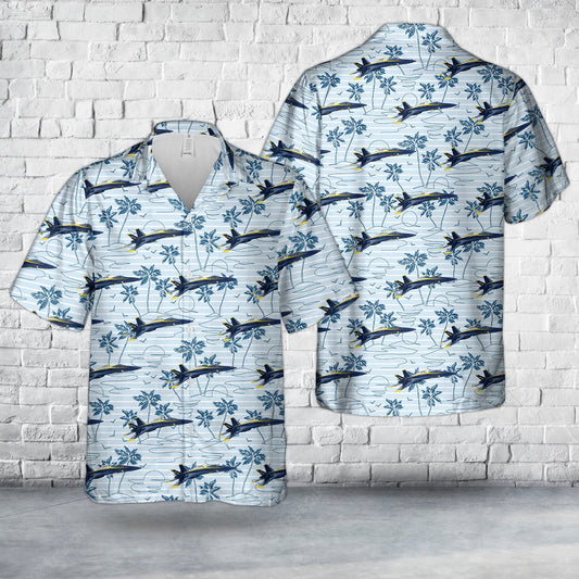 Navy Hawaiian Shirt, Us Navy Blue Angels #5 Fa-18E Hawaiian Shirt, Navy Shirts Mens
