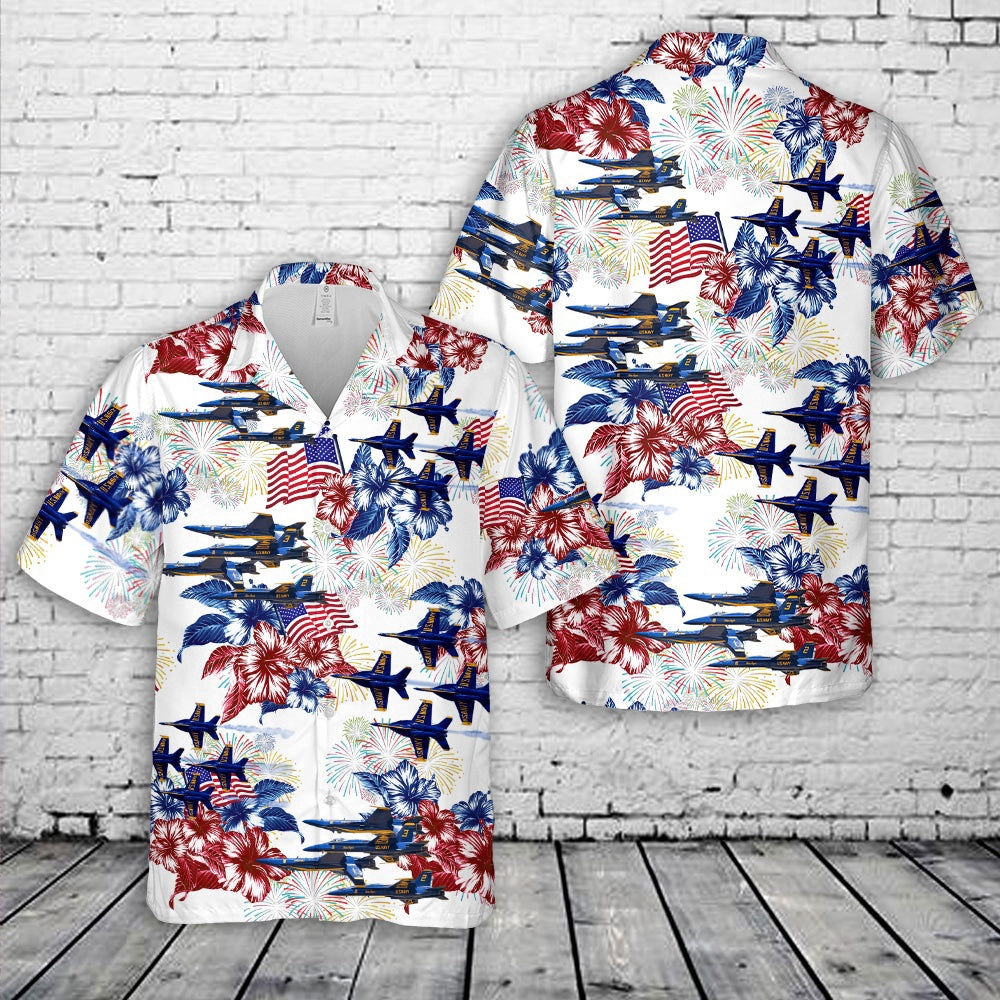 Navy Hawaiian Shirt, Us Navy Blue Angels F18 Hornet , 4Th Of July Hawaiian Shirt, Navy Shirts Mens