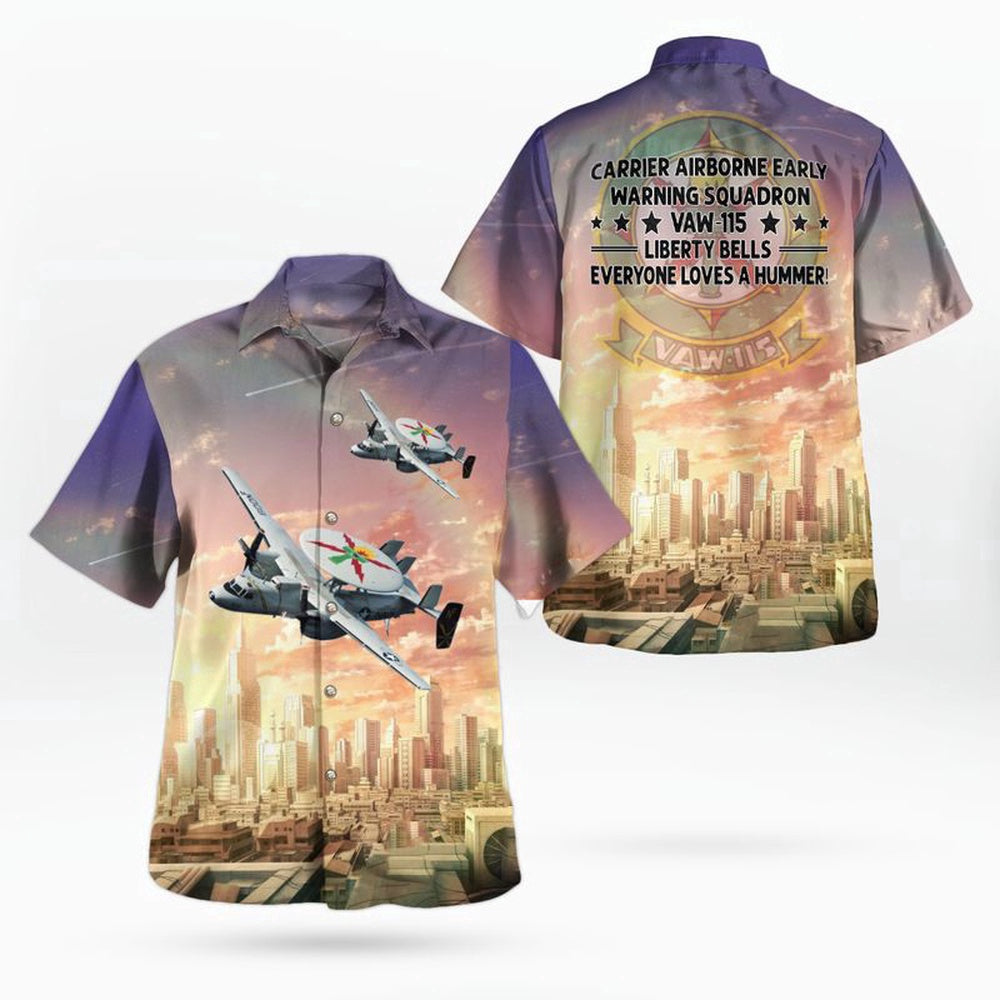 Navy Hawaiian Shirt, Us Navy Carrier Airborne Early Warning Squadron 115 (Vaw-115) Liberty Bells E-2C Hawkeye Hawaiian Shirt, Navy Shirts Mens