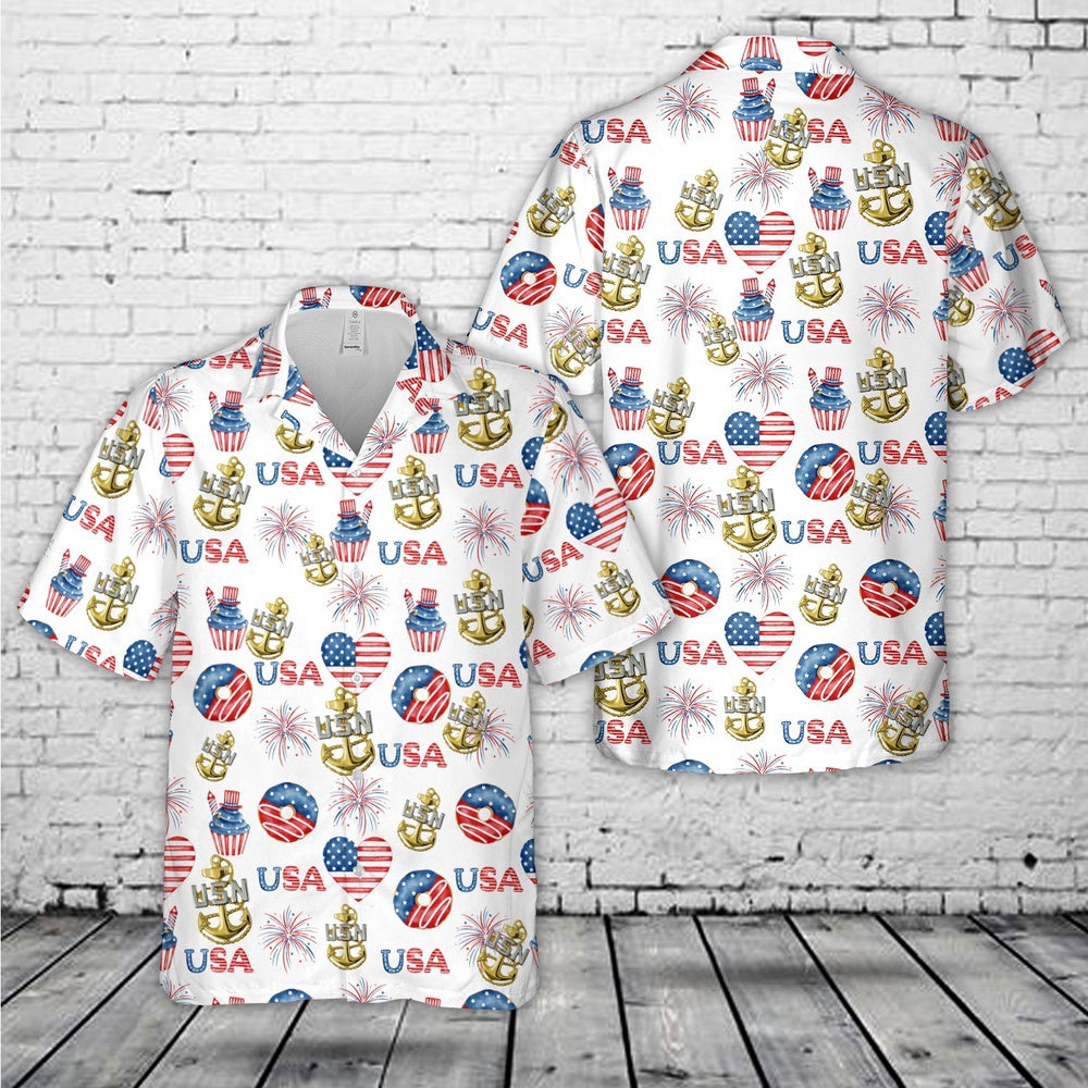 Navy Hawaiian Shirt, Us Navy Chief Anchor, 4Th Of July Hawaiian Shirt, Navy Shirts Mens