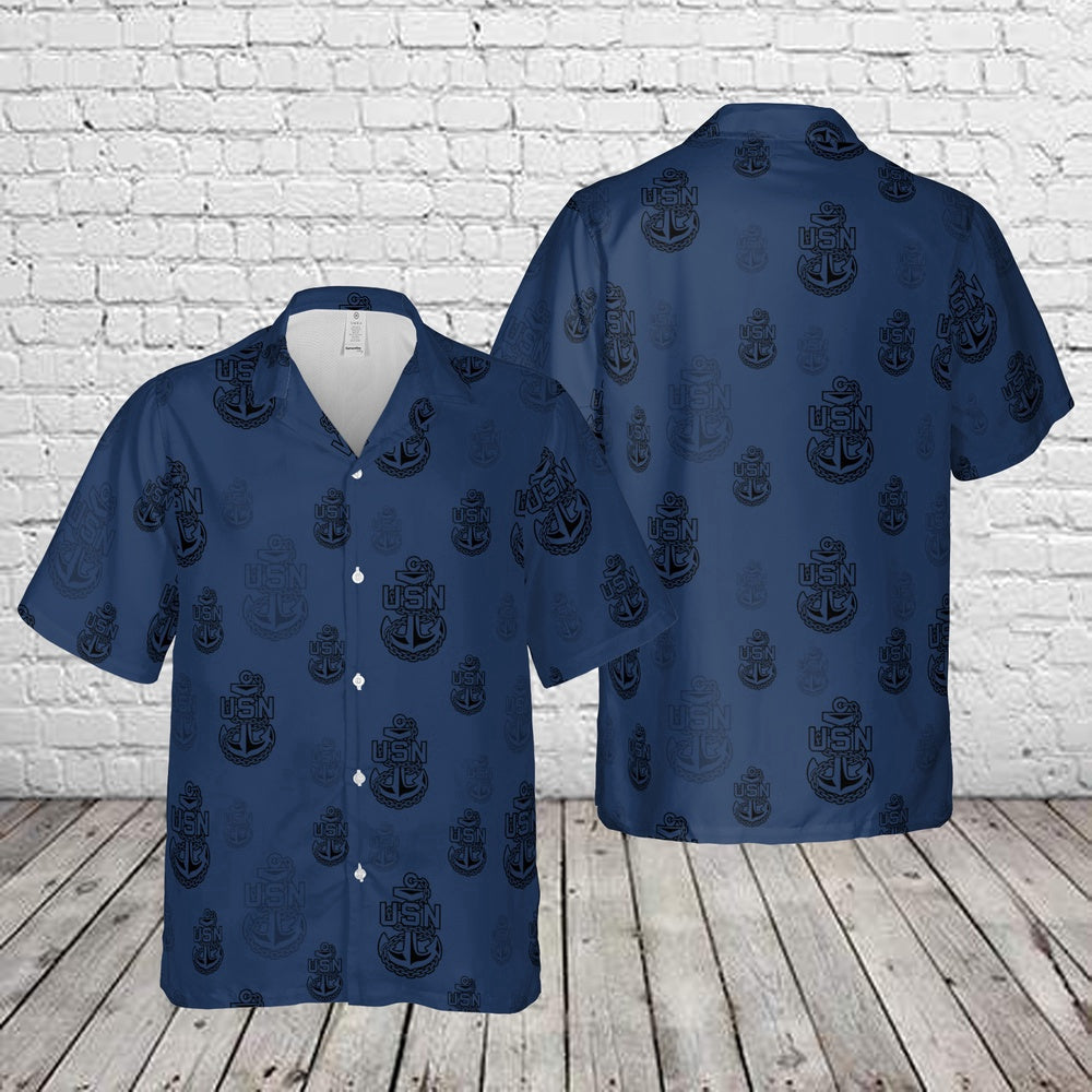 Navy Hawaiian Shirt, Us Navy Chief Emblem Silhouette Hawaiian Shirt, Navy Shirts Mens