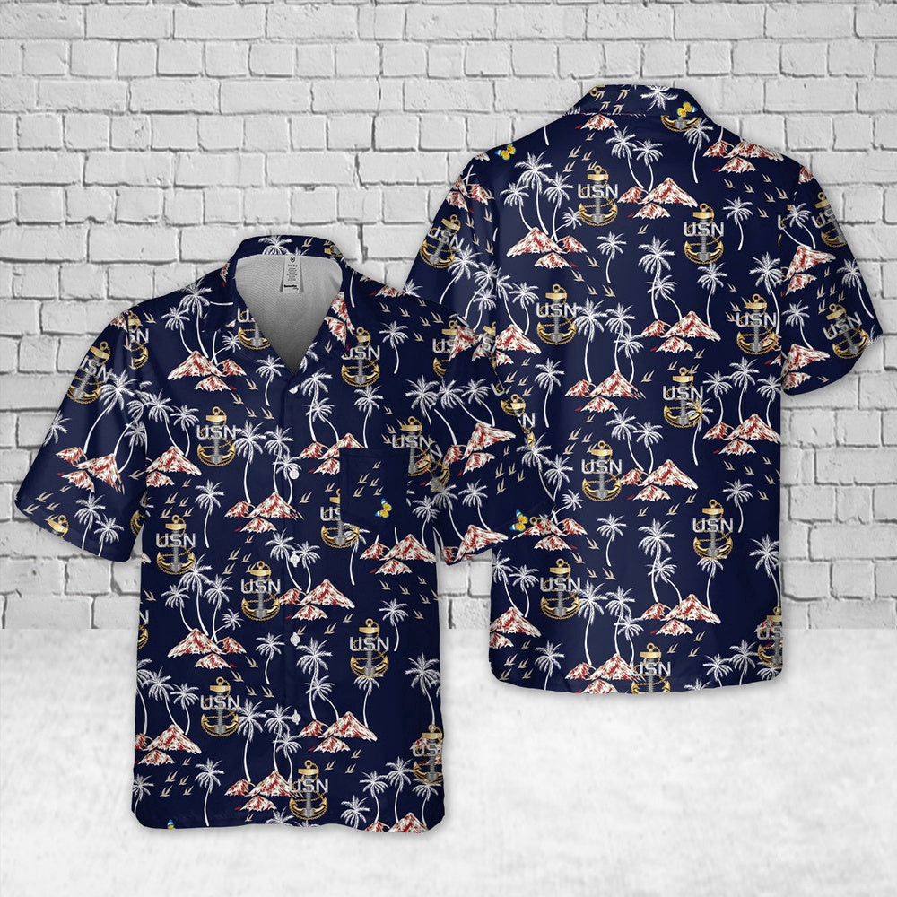 Navy Hawaiian Shirt, Us Navy Chief Petty Officer Backbone Anchor Pocket Hawaiian Shirt, Navy Shirts Mens