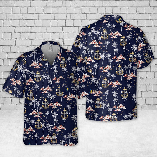 Navy Hawaiian Shirt, Us Navy Chief Petty Officer Backbone Anchor Pocket Hawaiian Shirt, Navy Shirts Mens