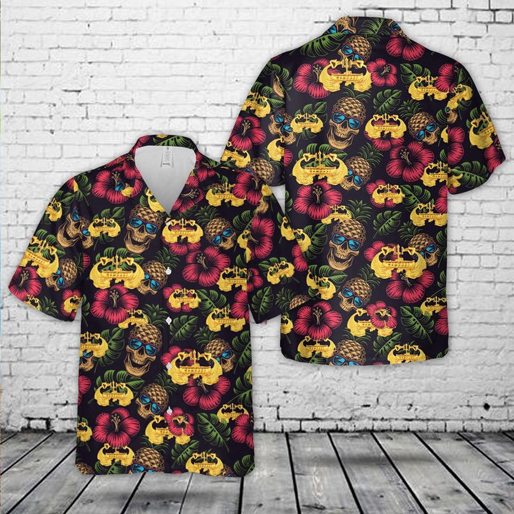 Navy Hawaiian Shirt, Us Navy Deep Submergence Insignia Officer Badge Hawaiian Shirt, Navy Shirts Mens