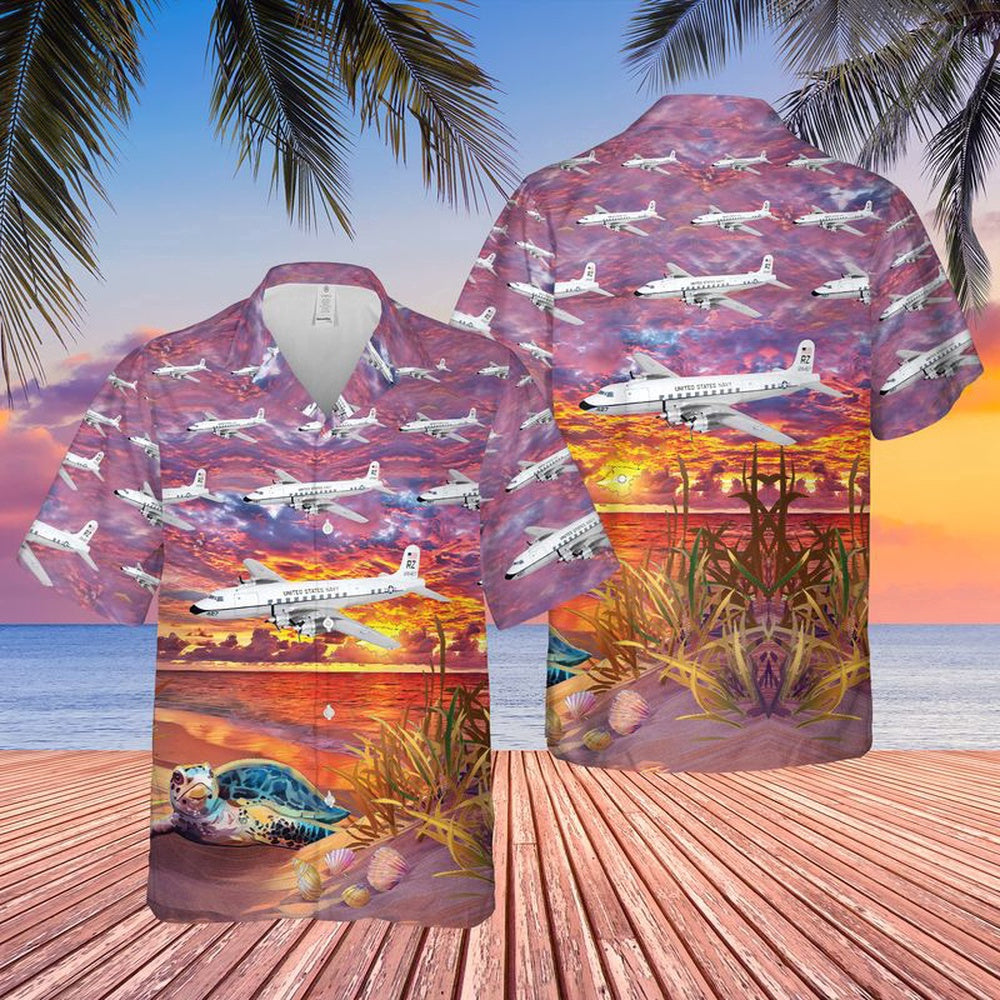 Navy Hawaiian Shirt, Us Navy Douglas C-118 Liftmaster Of Vr-21 Hawaiian Shirt, Navy Shirts Mens