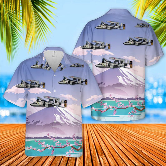 Navy Hawaiian Shirt, Us Navy E-2C Hawkeyes Of Vaw-115 Liberty Bells Flying By Mount Fuji, Japan Hawaiian Shirt, Navy Shirts Mens