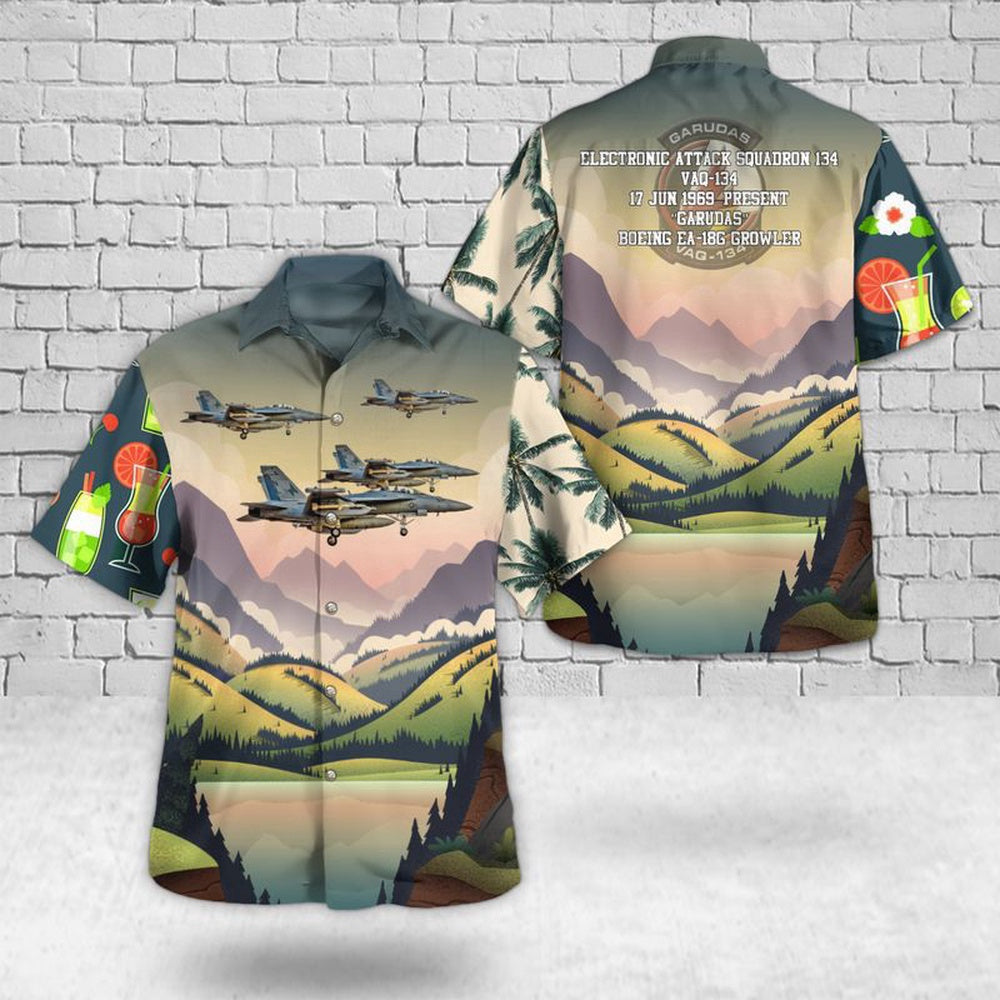 Navy Hawaiian Shirt, Us Navy Ea-18G Growler Of Vaq-134 Garudas Hawaiian Shirt, Navy Shirts Mens