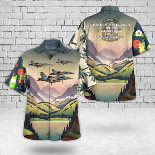 Navy Hawaiian Shirt, Us Navy Ea-18G Growler Of Vaq-134 Garudas Hawaiian Shirt, Navy Shirts Mens