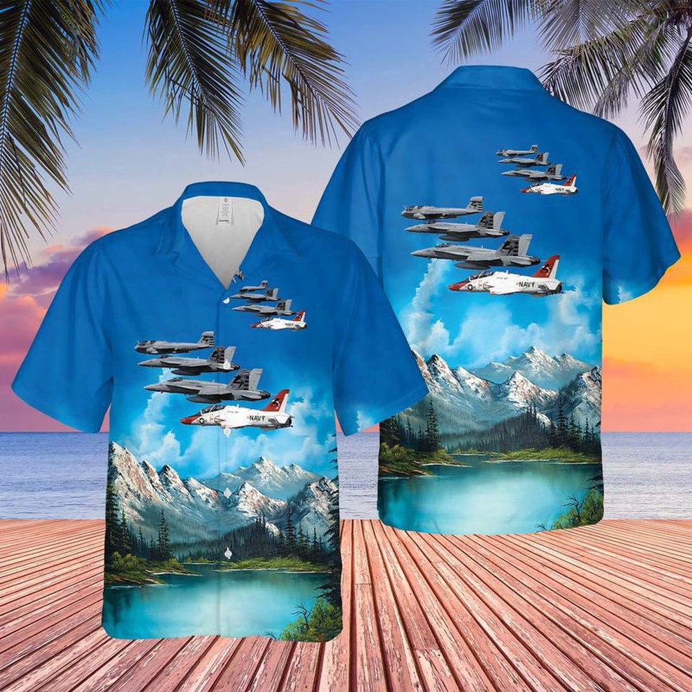 Navy Hawaiian Shirt, Us Navy Ea-6B, Fa-18E, Fa-18C And T-45 Of Vx-23 Salty Dogs Hawaiian Shirt, Navy Shirts Mens