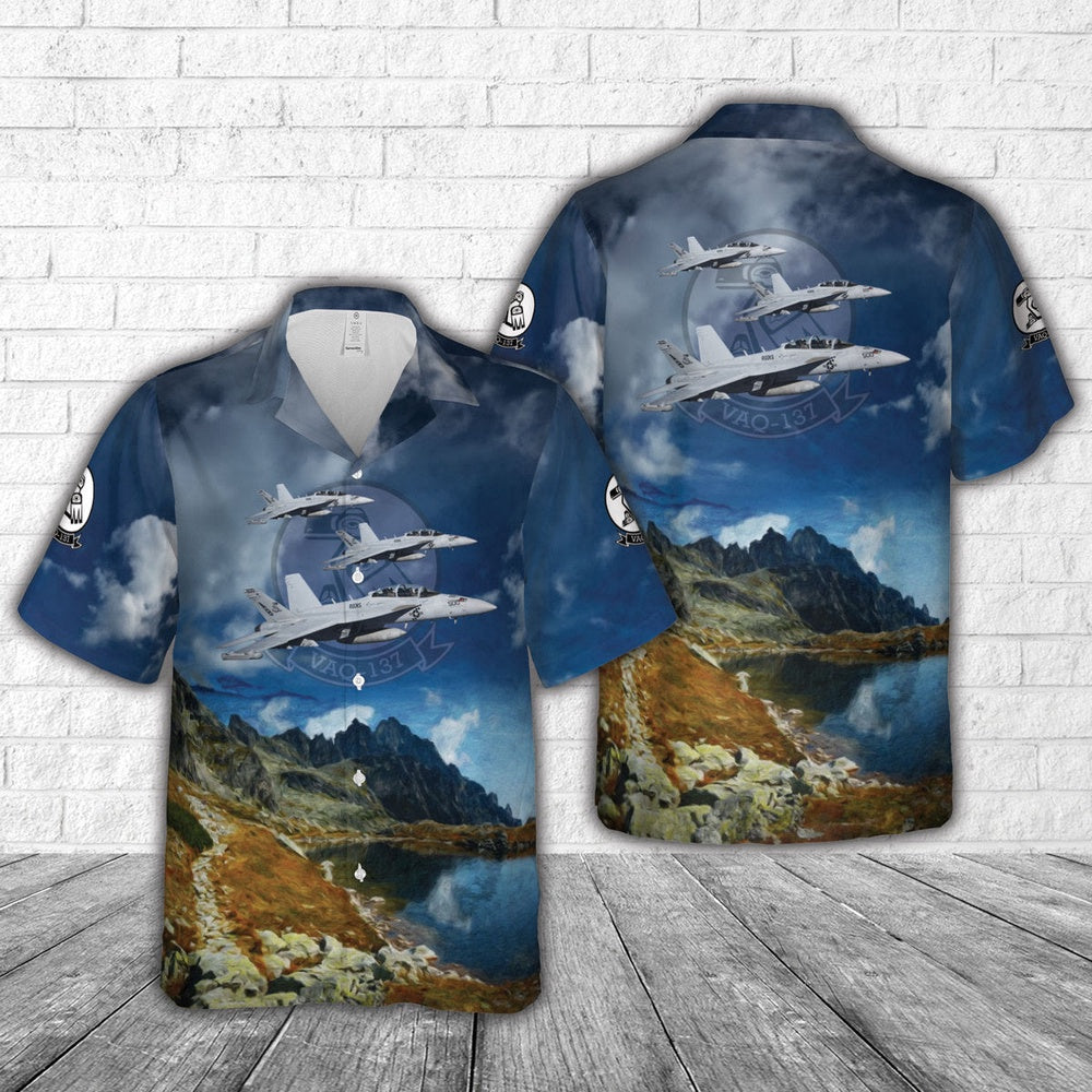 Navy Hawaiian Shirt, Us Navy Electronic Attack Squadron 137 (Vaqron 137) Vaq-137 'Rooks' Ea-18G Growler Hawaiian Shirt, Navy Shirts Mens