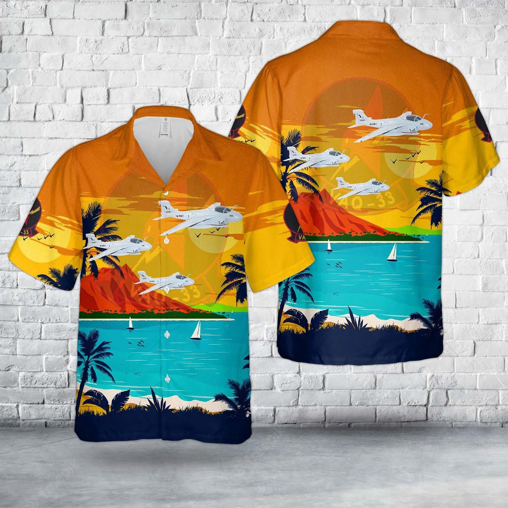 Navy Hawaiian Shirt, Us Navy Electronic Warfare Squadron Vaq-33 Firebirds Ea-6A Intruders Hawaiian Shirt, Navy Shirts Mens