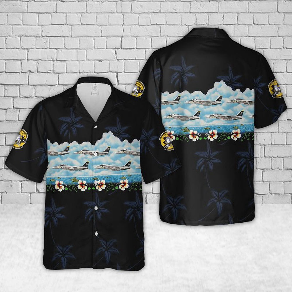 Navy Hawaiian Shirt, Us Navy F-14A Tomcat Of Vf-84 Jolly Rogers Hawaiian Shirt, Navy Shirts Mens