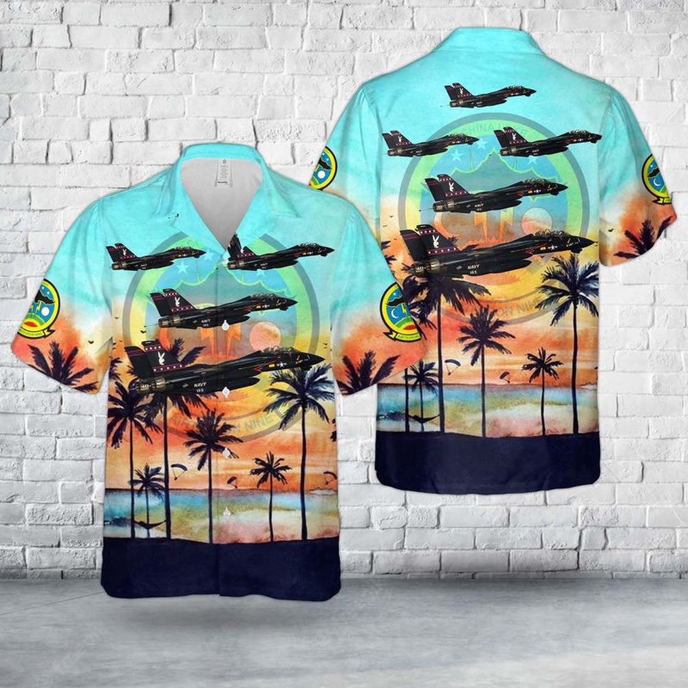 Navy Hawaiian Shirt, Us Navy F-14 Vx-9 Vandy 1 Black Bunny Hawaiian Shirt, Navy Shirts Mens