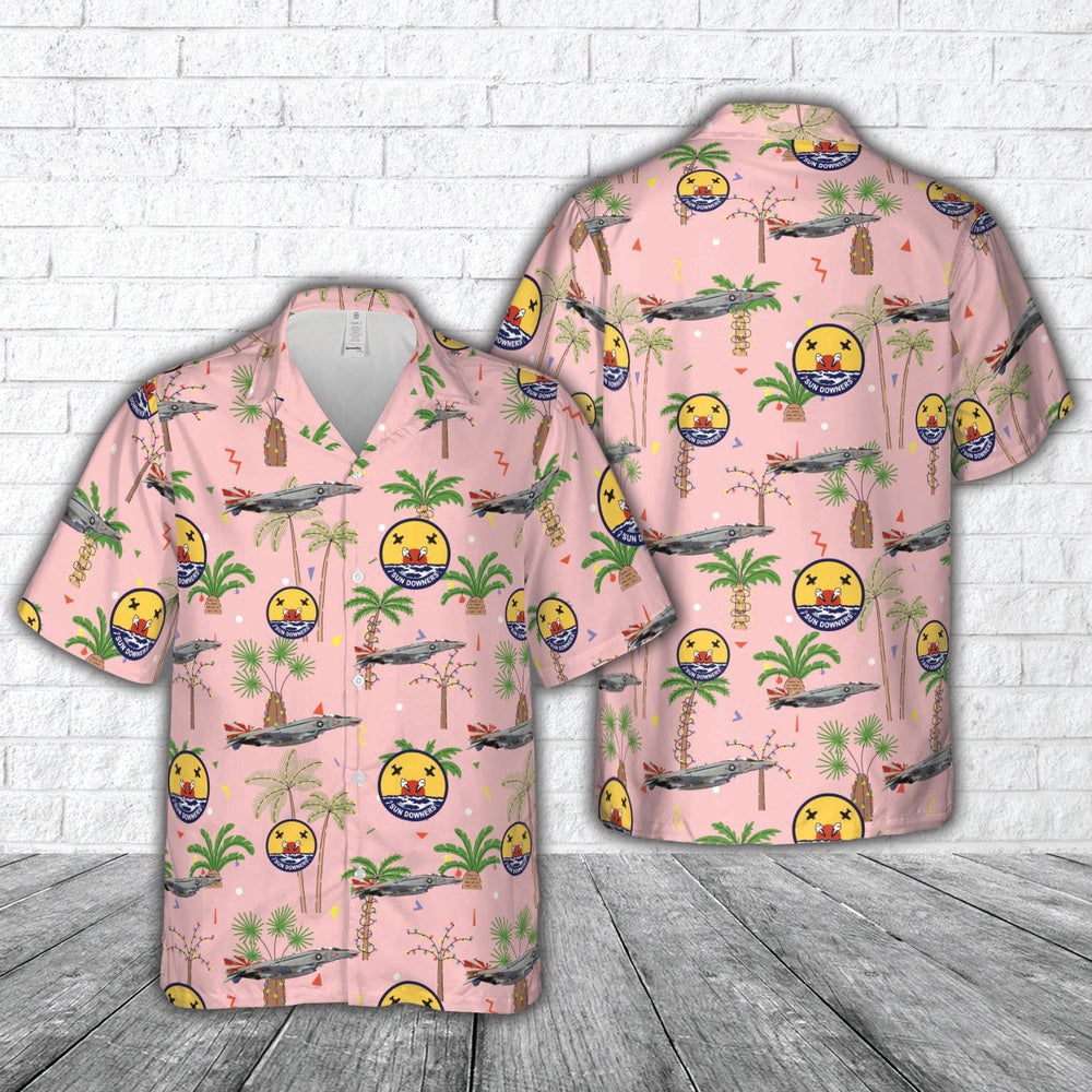 Navy Hawaiian Shirt, Us Navy F-4B Phantom Ii Of Vf-111 'Sundowners' Christmas Hawaiian Shirt, Navy Shirts Mens