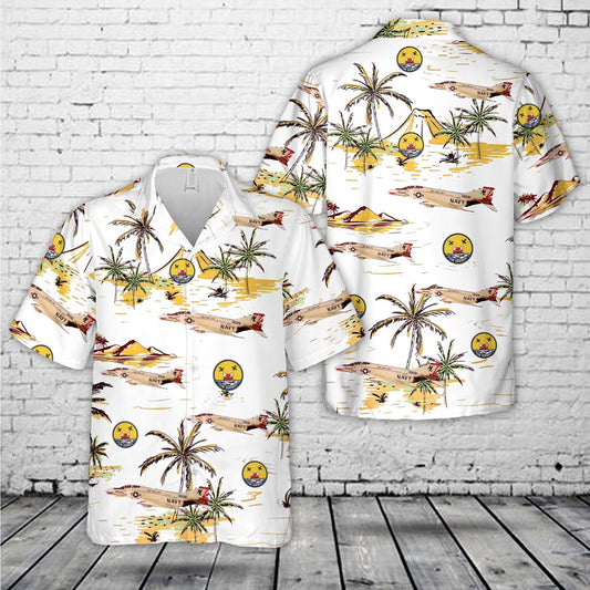 Navy Hawaiian Shirt, Us Navy F-4B Phantom Ii Of Vf-111 Sundowners Hawaiian Shirt, Navy Shirts Mens