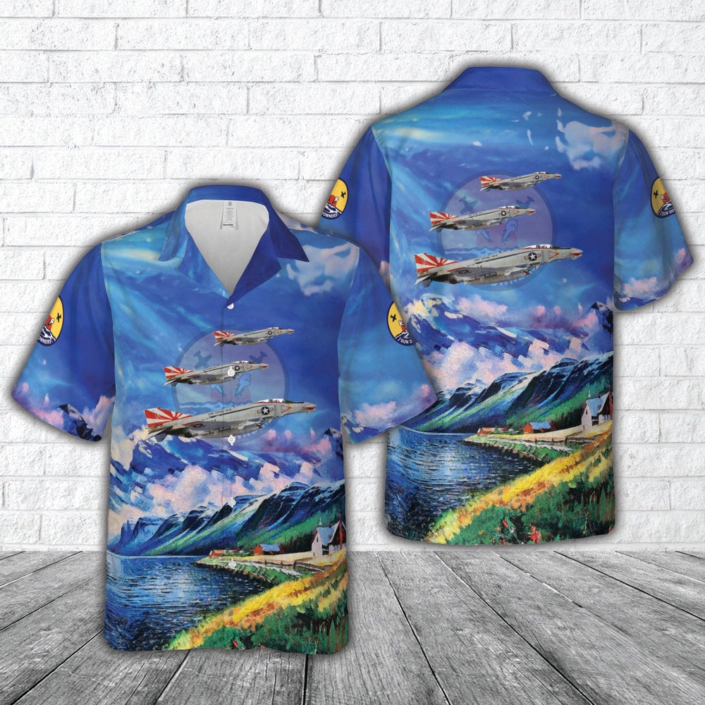 Navy Hawaiian Shirt, Us Navy F-4B Phantom Ii Of Vf-111 'Sundowners' Hawaiian Shirt, Navy Shirts Mens