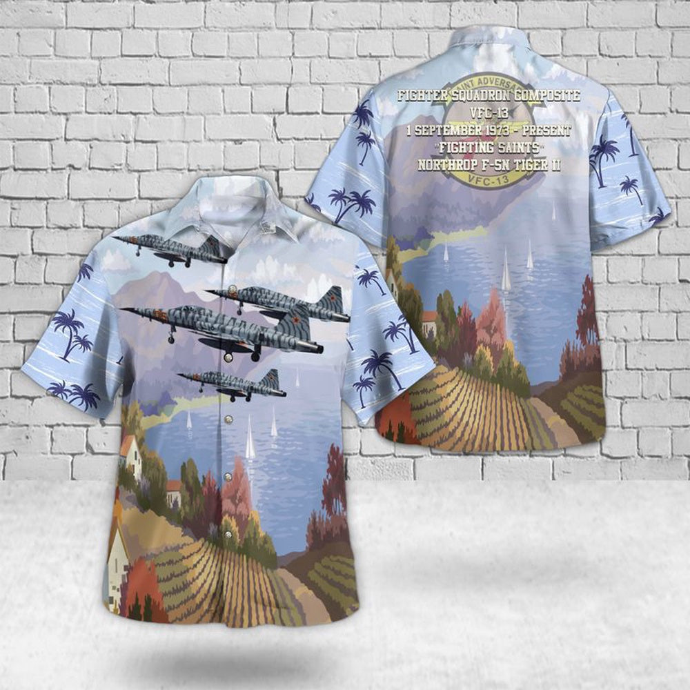 Navy Hawaiian Shirt, Us Navy F-5N Tiger Ii Of Vfc-13 Fighting Saints Hawaiian Shirt, Navy Shirts Mens