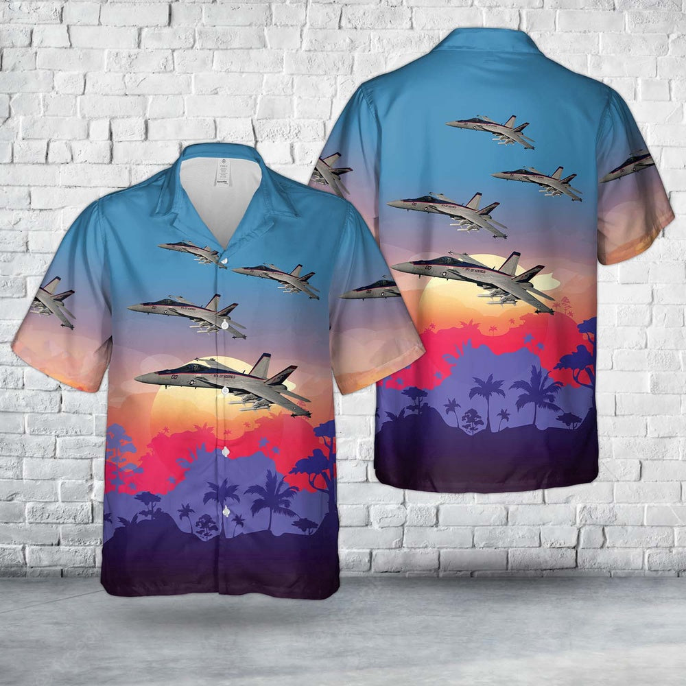 Navy Hawaiian Shirt, Us Navy Fa-18E Super Hornet Of Strike Fighter Squadron 137 (Vfa-137) Kestrels Hawaiian Shirt, Navy Shirts Mens