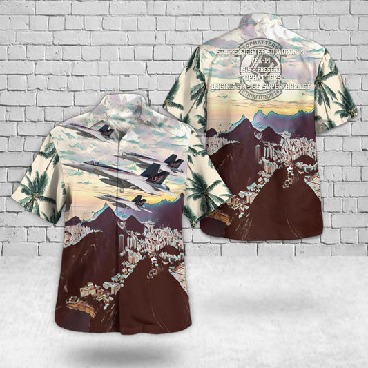 Navy Hawaiian Shirt, Us Navy Fa-18E Super Hornet Of Vfa-14 Tophatters Hawaiian Shirt, Navy Shirts Mens