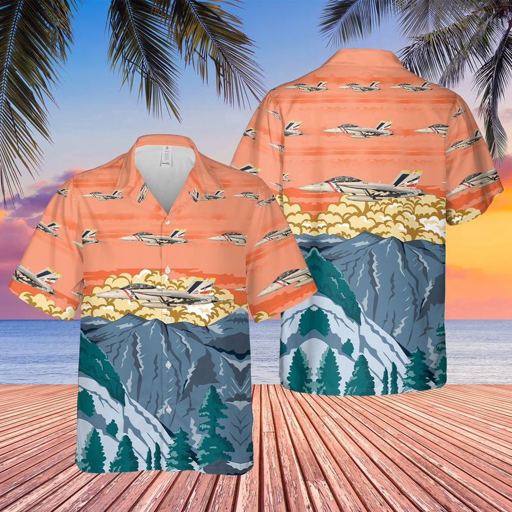 Navy Hawaiian Shirt, Us Navy Fa-18F Super Hornet Of Vfa-2 Bounty Hunters Hawaiian Shirt, Navy Shirts Mens