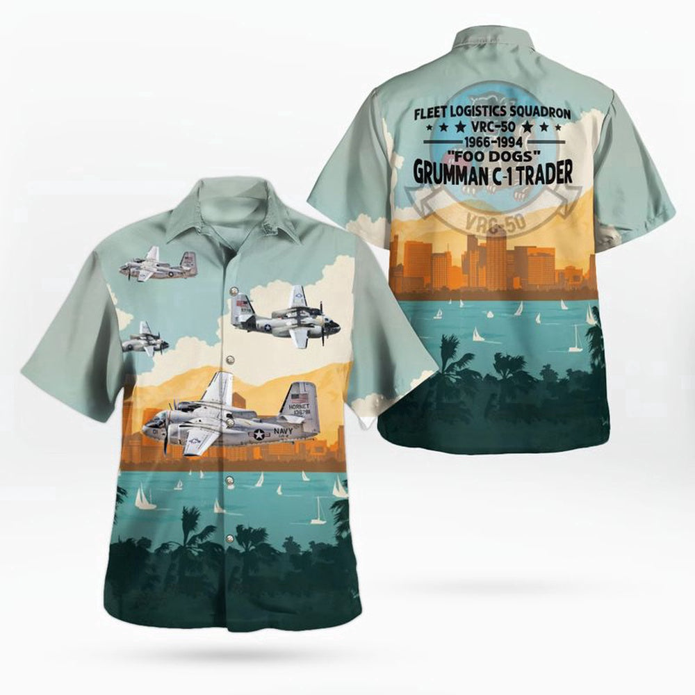 Navy Hawaiian Shirt, Us Navy Grumman C-1 Trader Of Vrc-50 Foo Dogs Hawaiian Shirt, Navy Shirts Mens
