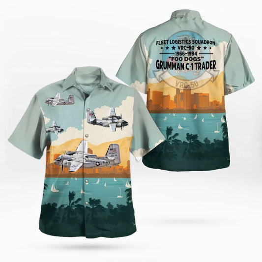 Navy Hawaiian Shirt, Us Navy Grumman C-1 Trader Of Vrc-50 Foo Dogs Hawaiian Shirt, Navy Shirts Mens