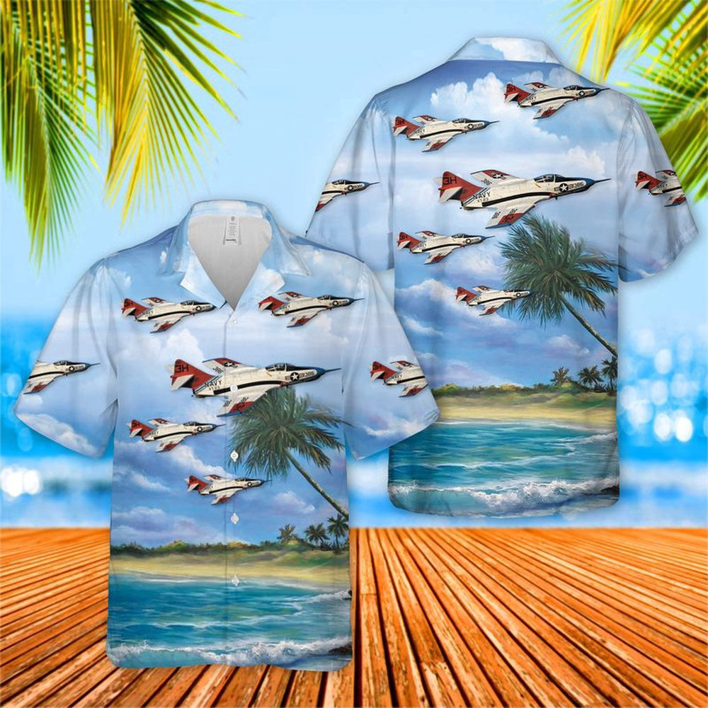 Navy Hawaiian Shirt, Us Navy Grumman F-9 Cougar Hawaiian Shirt, Navy Shirts Mens