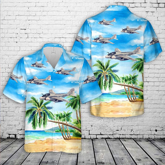 Navy Hawaiian Shirt, Us Navy Grumman Ka-6D Intruder (Buno 149484) From Attack Squadron 34 (Va-34) Blue Blasters Hawaiian Shirt, Navy Shirts Mens