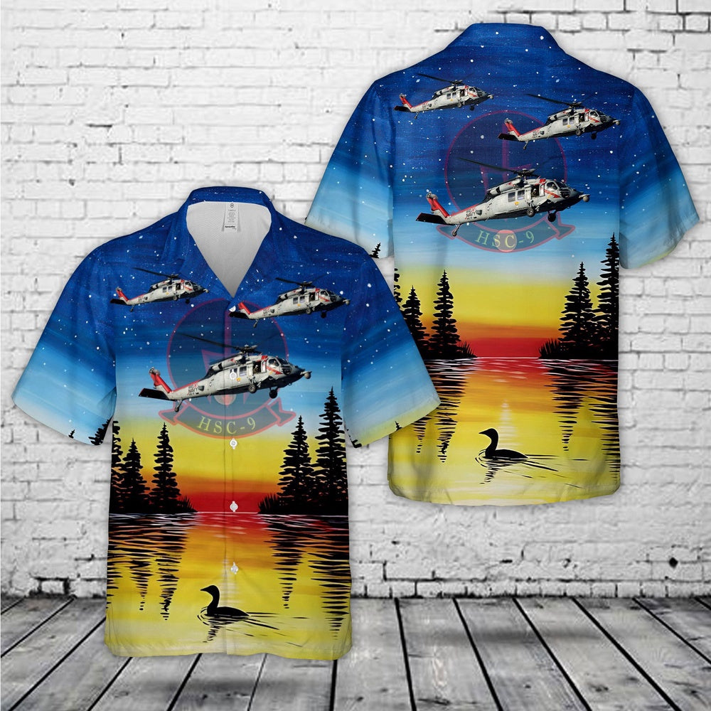 Navy Hawaiian Shirt, Us Navy Helicopter Sea Combat Squadron 9 (Hsc-9) Tridents Hawaiian Shirt, Navy Shirts Mens