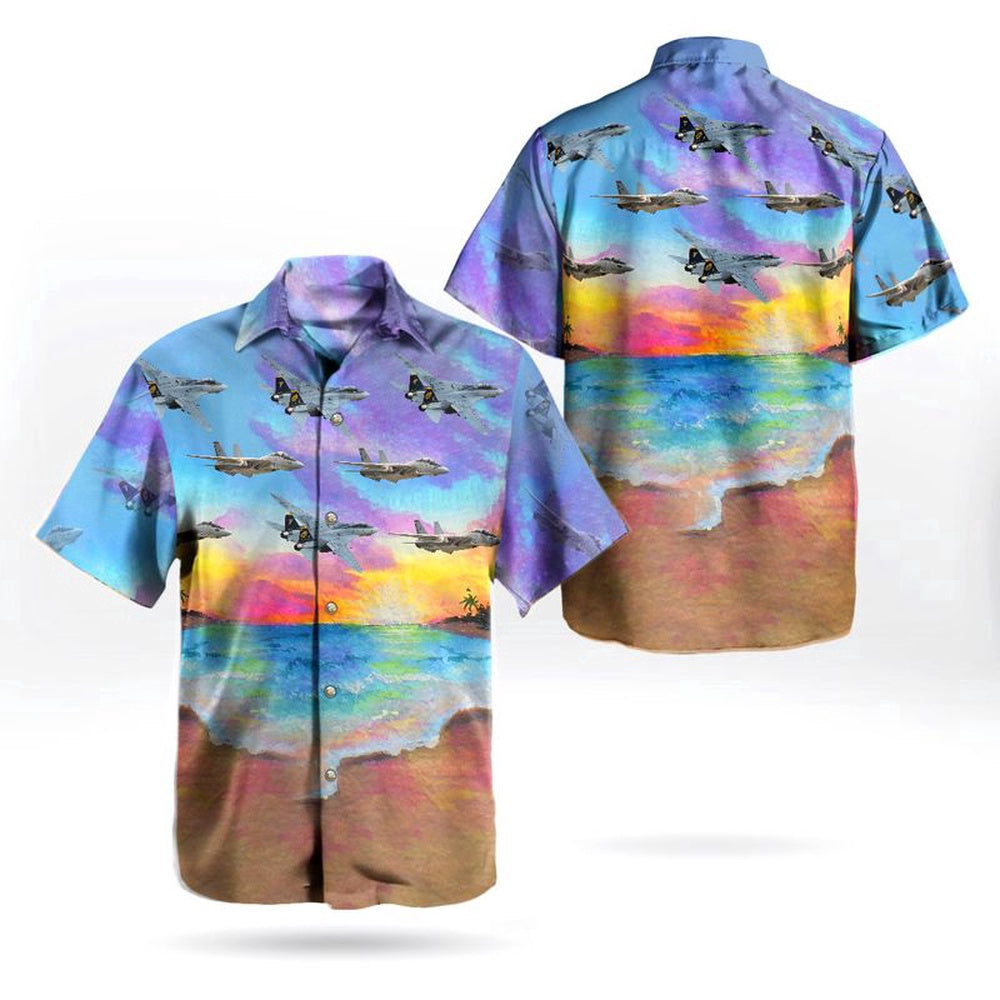 Navy Hawaiian Shirt, Us Navy Historical Aircraft Grumman F-14 Tomcat Hawaiian Shirt, Navy Shirts Mens