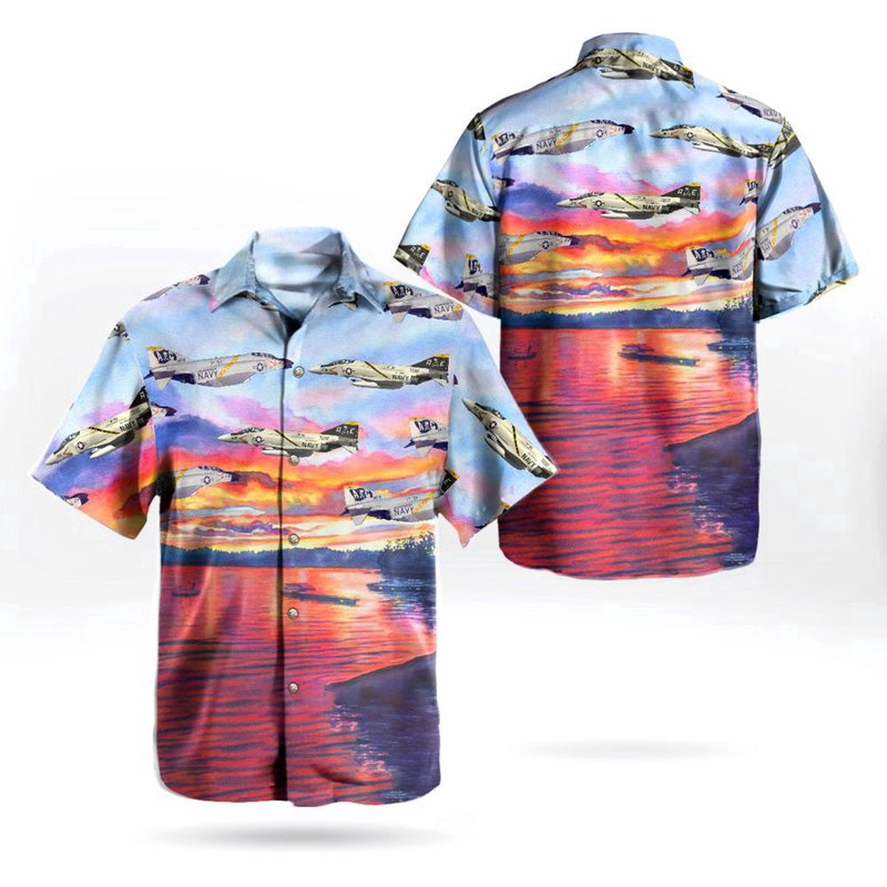 Navy Hawaiian Shirt, Us Navy Historical Aircraft Mcdonnell Douglas F-4 Phantom Ii Hawaiian Shirt, Navy Shirts Mens