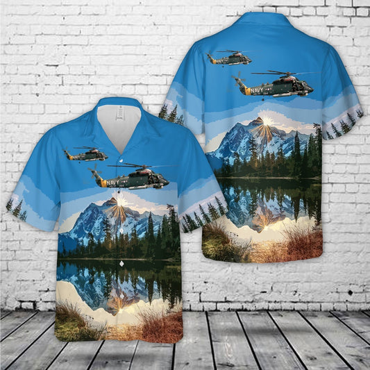 Navy Hawaiian Shirt, Us Navy Kaman Sh-2F Seasprite Of Hsl-33 Seasnakes Hawaiian Shirt, Navy Shirts Mens