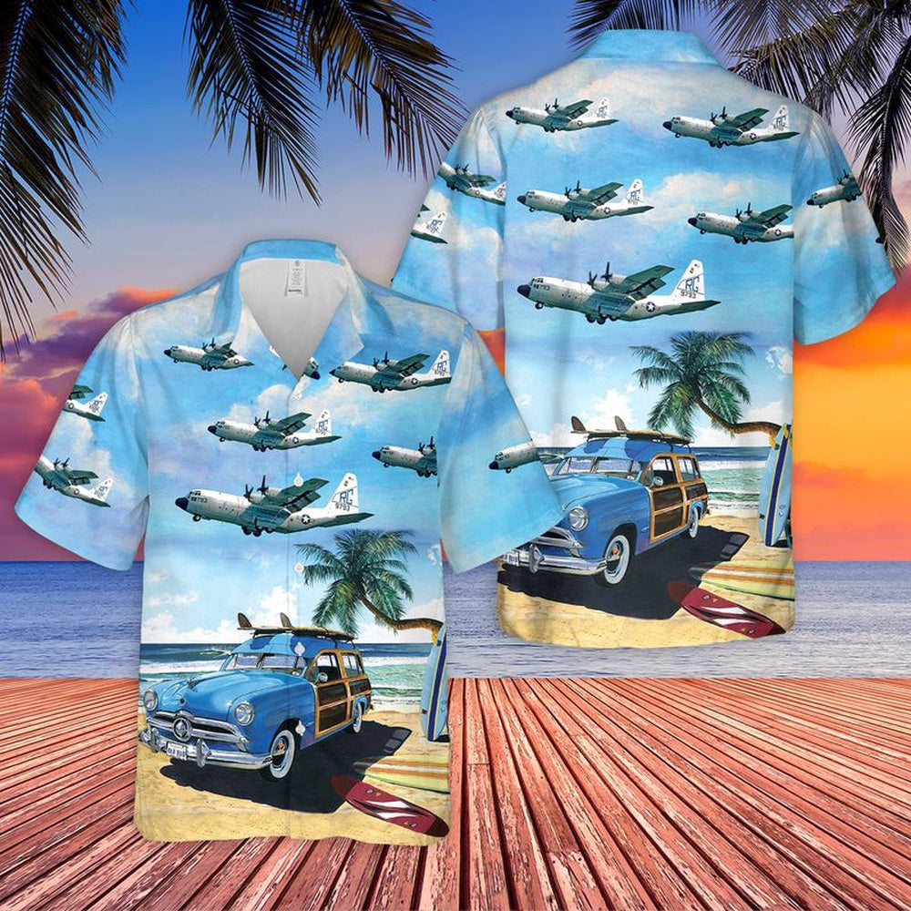 Navy Hawaiian Shirt, Us Navy Lockheed C-130F Hercules Of Vrc-50 Hawaiian Shirt, Navy Shirts Mens