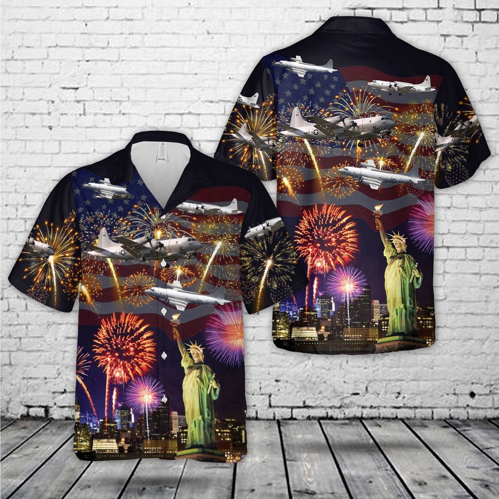 Navy Hawaiian Shirt, Us Navy Lockheed Ep-3E Aries Ii, 4Th Of July Hawaiian Shirt, Navy Shirts Mens