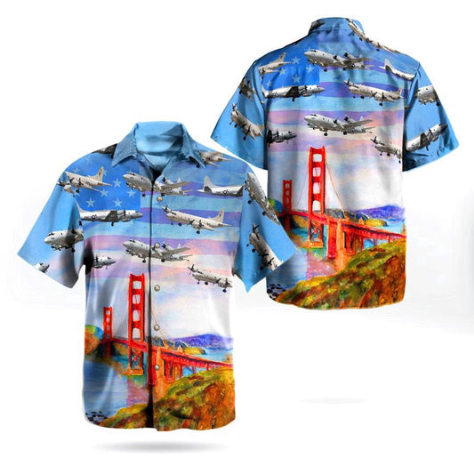 Navy Hawaiian Shirt, Us Navy Lockheed P-3 Orion Independence Day Golden Gate Bridge Hawaiian Shirt, Navy Shirts Mens
