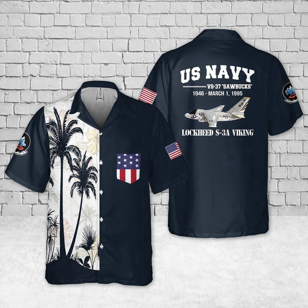 Navy Hawaiian Shirt, Us Navy Lockheed S-3A Viking Of Vs-37 Sawbucks Pocket Hawaiian Shirt, Navy Shirts Mens