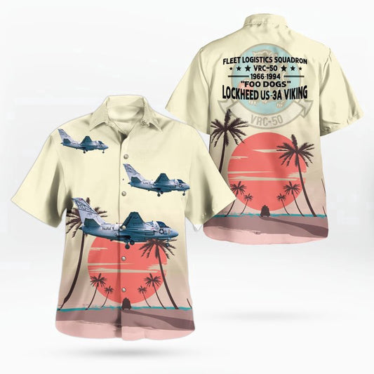 Navy Hawaiian Shirt, Us Navy Lockheed Us-3A Viking Of Vrc-50 Foo Dogs Hawaiian Shirt, Navy Shirts Mens