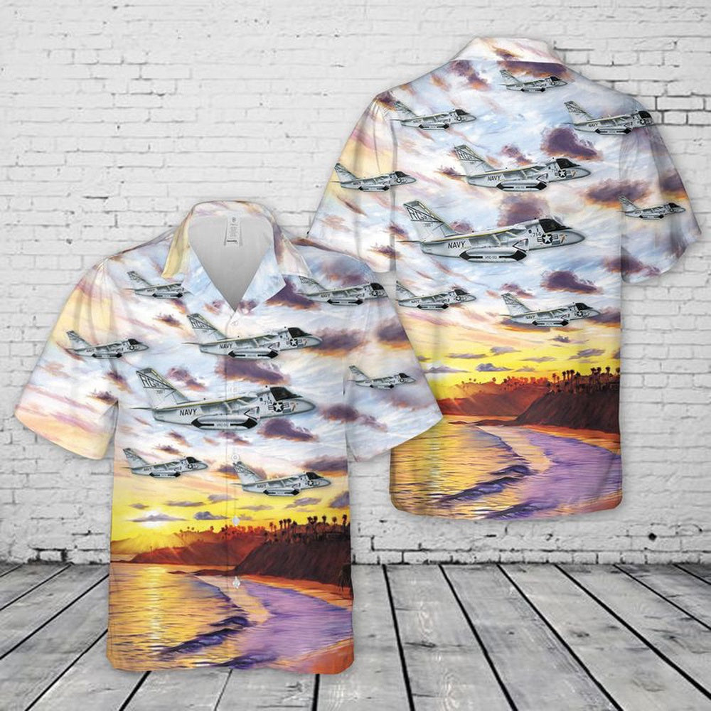 Navy Hawaiian Shirt, Us Navy Lockheed Us-3A Viking Of Vrc-50 Hawaiian Shirt, Navy Shirts Mens