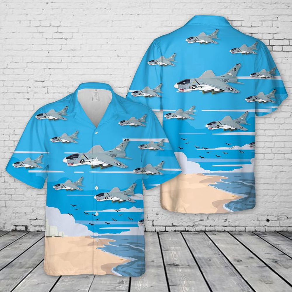 Navy Hawaiian Shirt, Us Navy Ltv A-7E Corsair Ii Of Va-83 Rampagers Hawaiian Shirt, Navy Shirts Mens