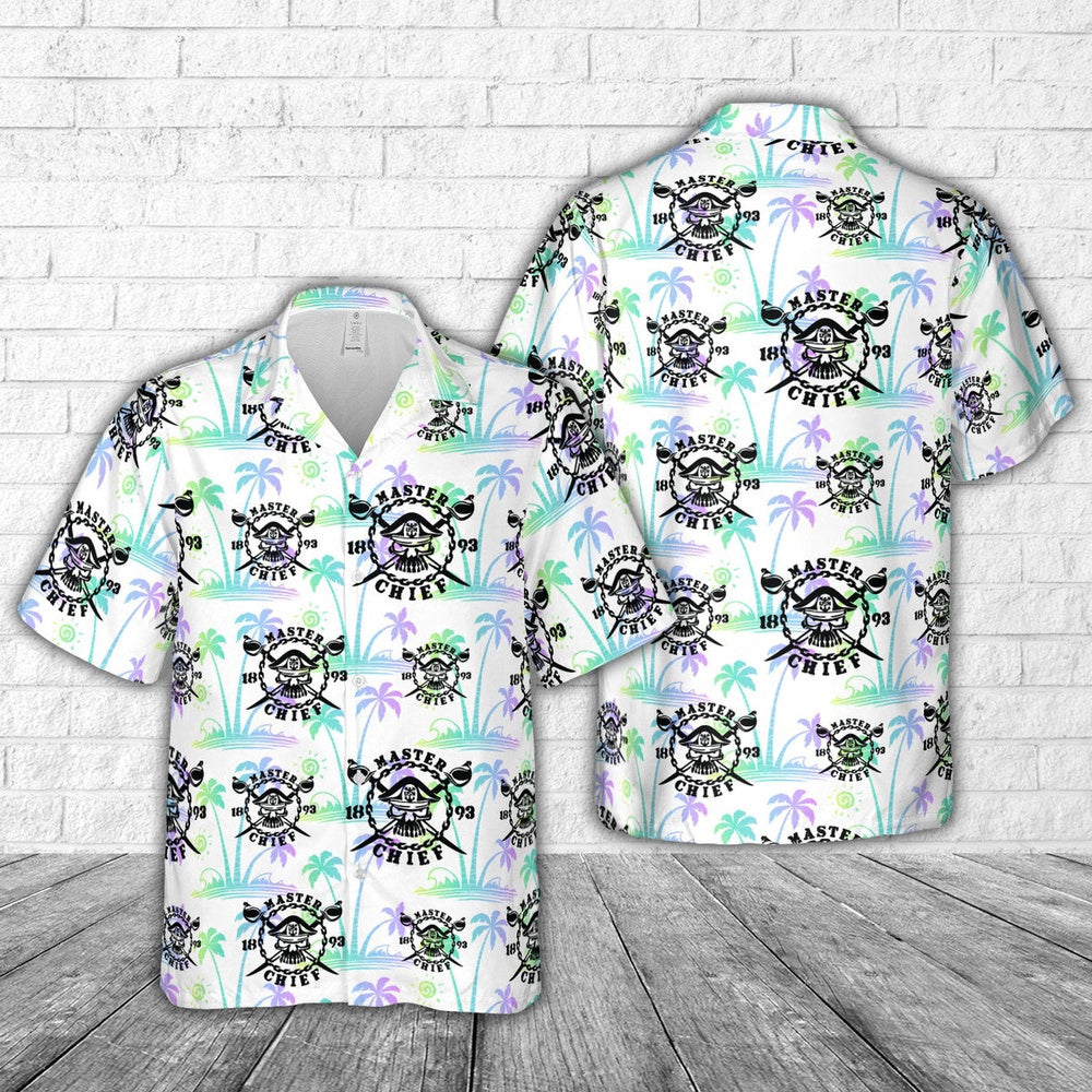 Navy Hawaiian Shirt, Us Navy Master Chief Crossbones Cross Swords Skull Hawaiian Shirt, Navy Shirts Mens