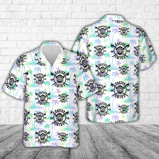 Navy Hawaiian Shirt, Us Navy Master Chief Crossbones Cross Swords Skull Hawaiian Shirt, Navy Shirts Mens
