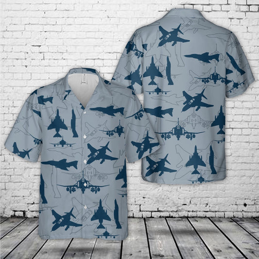 Navy Hawaiian Shirt, Us Navy Mcdonnell Douglas F-4 Phantom Ii Aircraft Silhouettes Hawaiian Shirt, Navy Shirts Mens
