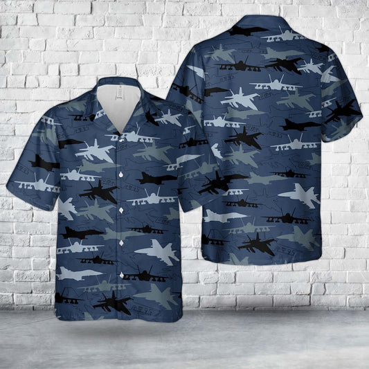 Navy Hawaiian Shirt, Us Navy Mcdonnell Douglas Fa-18 Hornet Silhouettes Hawaiian Shirt, Navy Shirts Mens