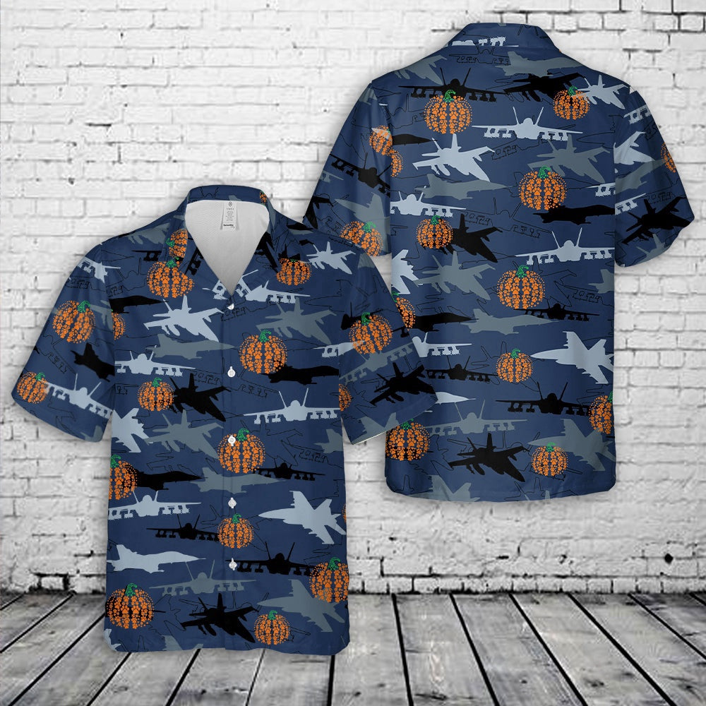 Navy Hawaiian Shirt, Us Navy Mcdonnell Douglas Fa-18 Hornet Silhouettes Pumpkin Hawaiian Shirt, Navy Shirts Mens