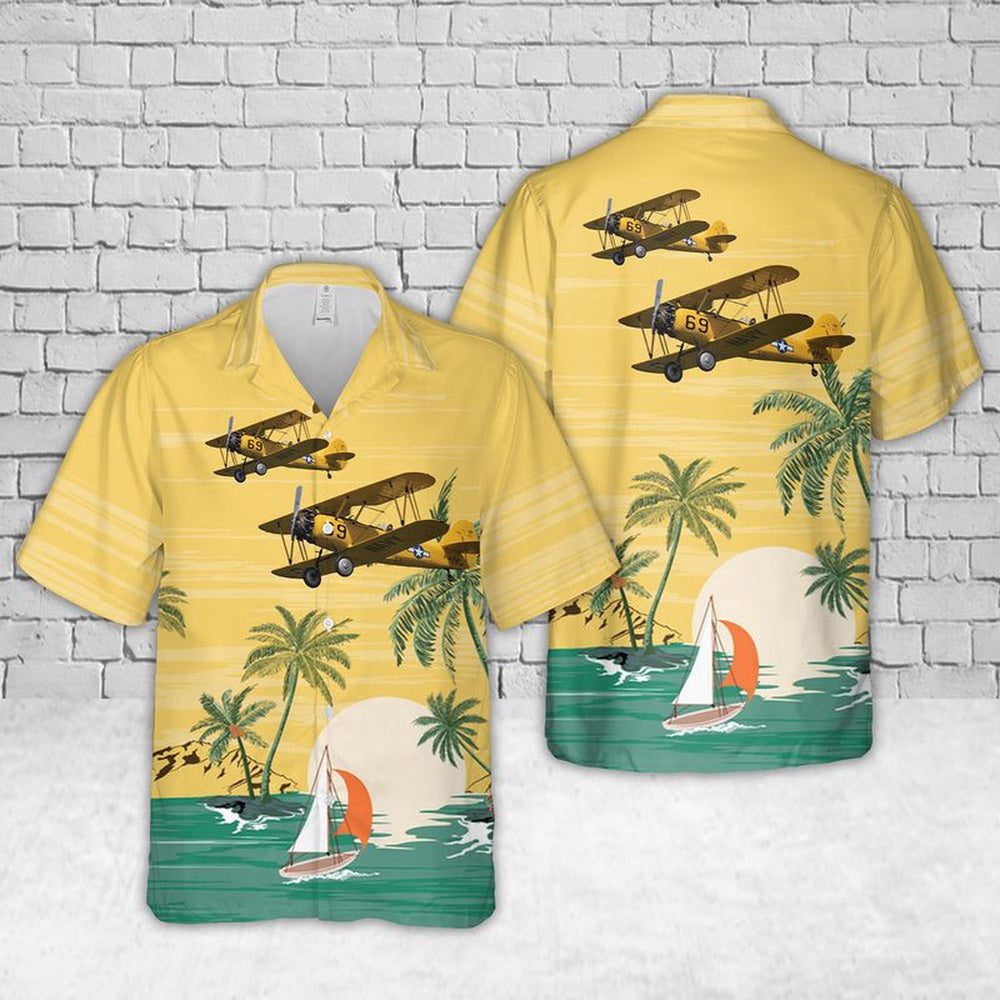 Navy Hawaiian Shirt, Us Navy Naval Aircraft Factory N3N-3 Yellow Peril Hawaiian Shirt, Navy Shirts Mens
